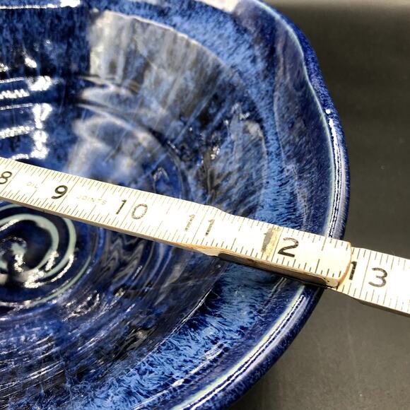 Vintage Large Handmade Studio Pottery Console Serving Bowl Abstract Blue Black - Picture 6 of 7